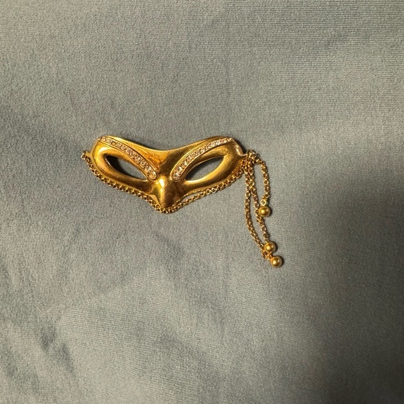 Gold Mask Brooch with Chain Accent - Picture 1 of 2